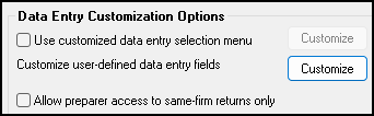 Image of Data Entry Customization opttions under Setup - Options